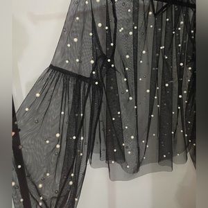 Black Sheer Blouse with Pearls